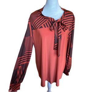 NWT Antthony burnt orange and black blouse with tie detail XL